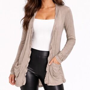 INC International Concepts Taupe Ruched Open Front Cardigan XL